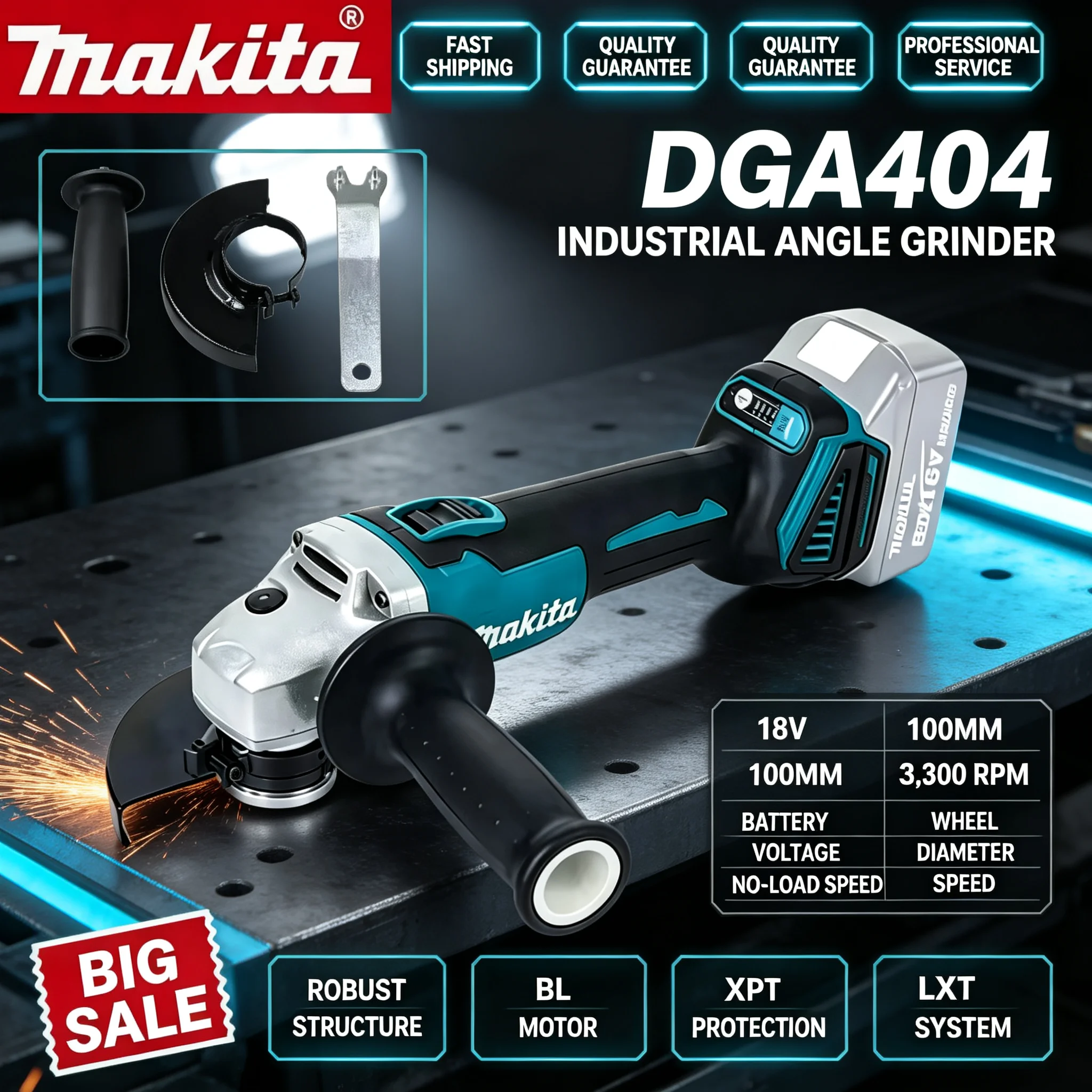 Brushless Angle Grinder Battery Powered - ماكيتا DGA404 جلاخة زاوية قابلة لإعادة