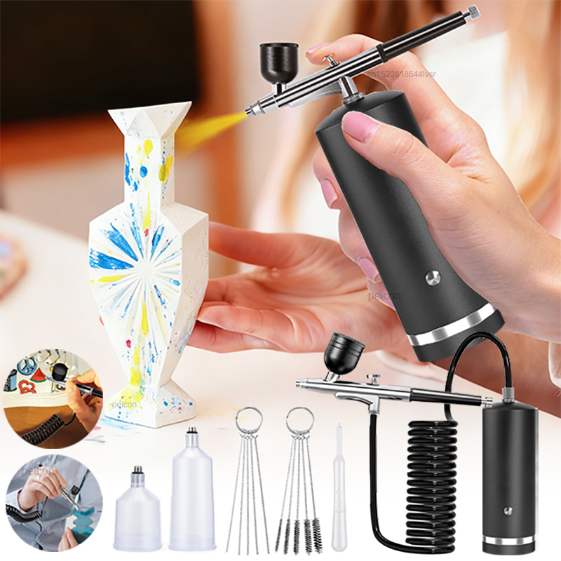 Airbrush Kit With Mini Compressor - فرشاة هوائية مع ضاغط هواء، مسدس
