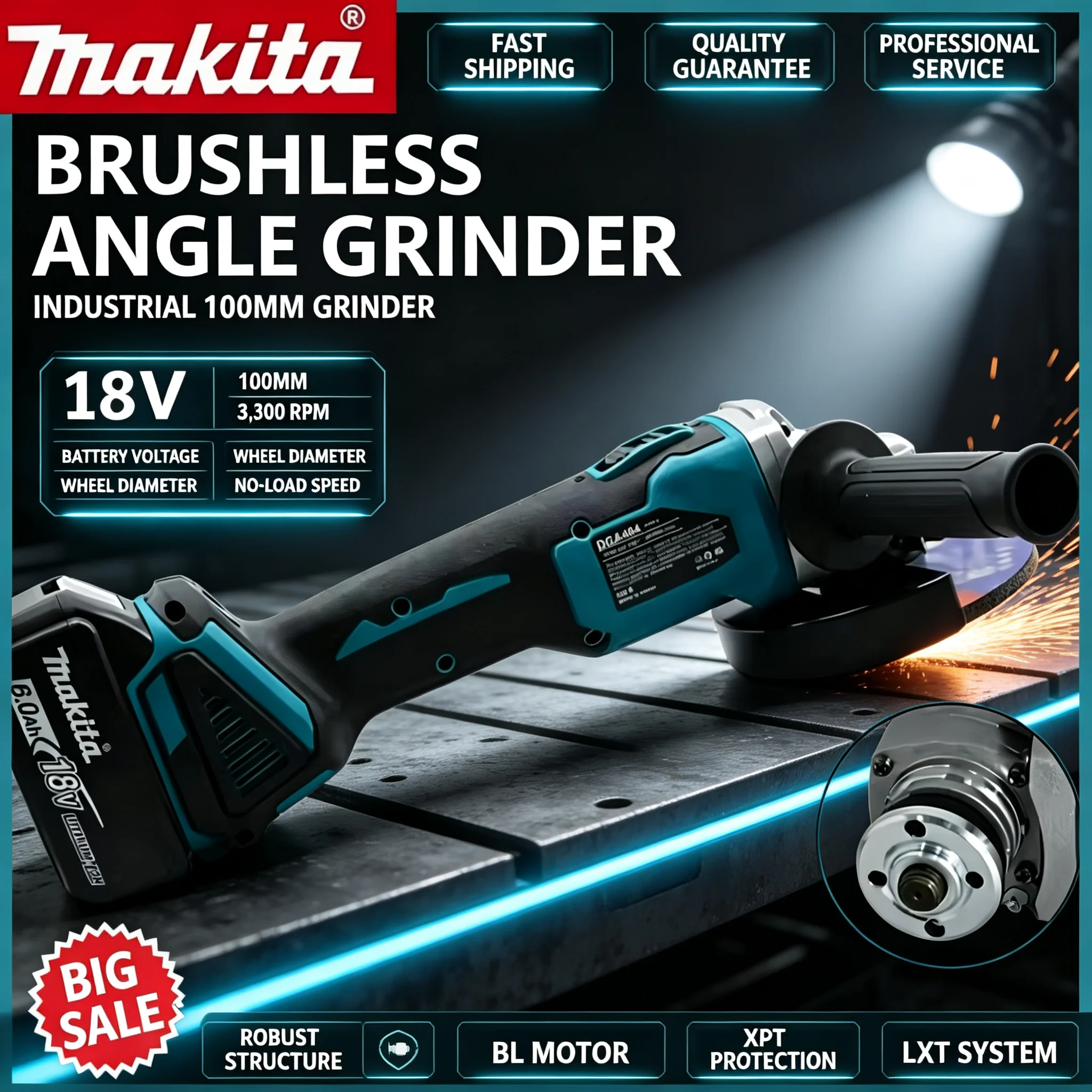 Brushless Angle Grinder Battery Powered - جلاخة زاوية ماكيتا DGA404 عالية الطاقة