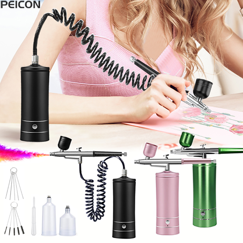 البخاخة اللوحة البخاخة مع ضاغط - مراجعة Airbrush Kit With Mini Compressor وسعره