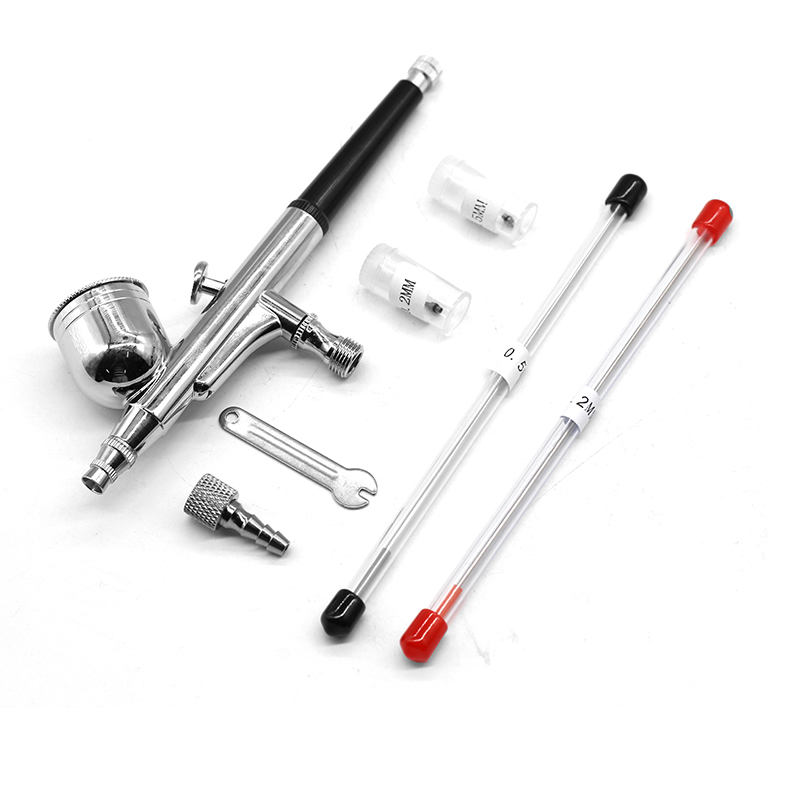 الجاذبية المزدوجة العمل البخاخ - مراجعة Airbrush Kit With Mini Compressor وسعره