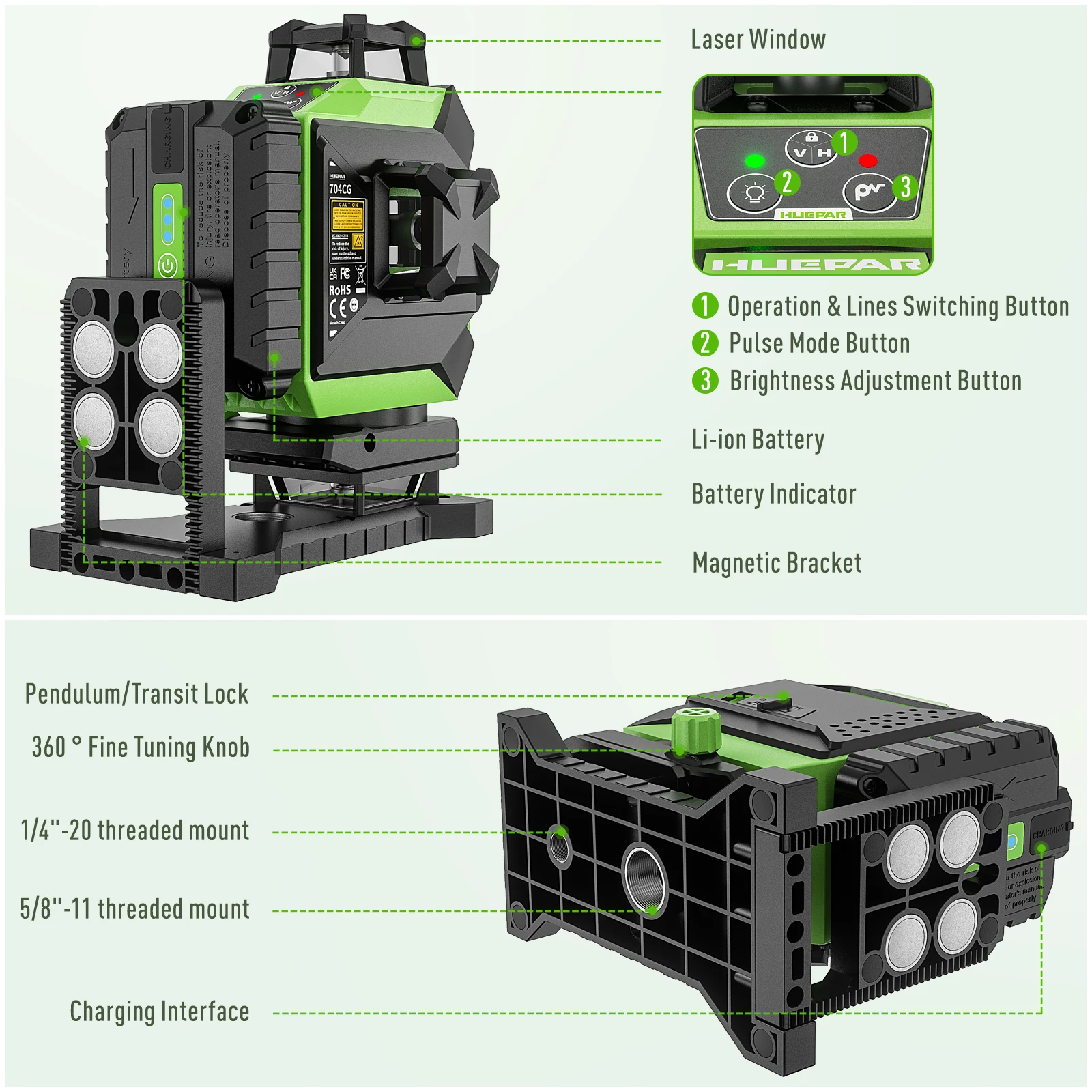 هويبار 704CG أداة ليزر رقمية ر - مراجعة Laser Level 16 Lines 4D Green وسعره
