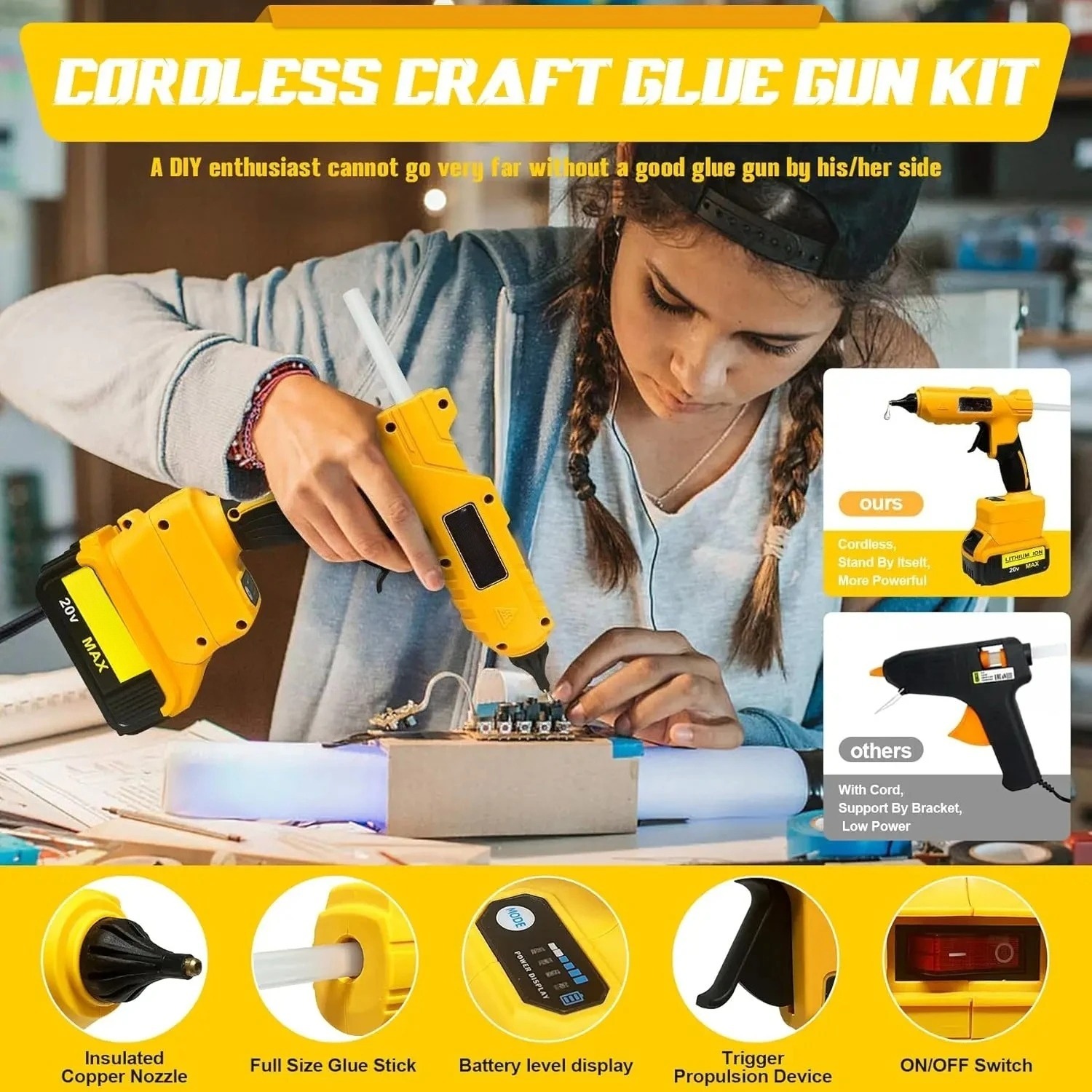 مسدس لاصق حراري كهربائي لاسلكي - مراجعة Hot Melt Glue Gun Cordless وسعره